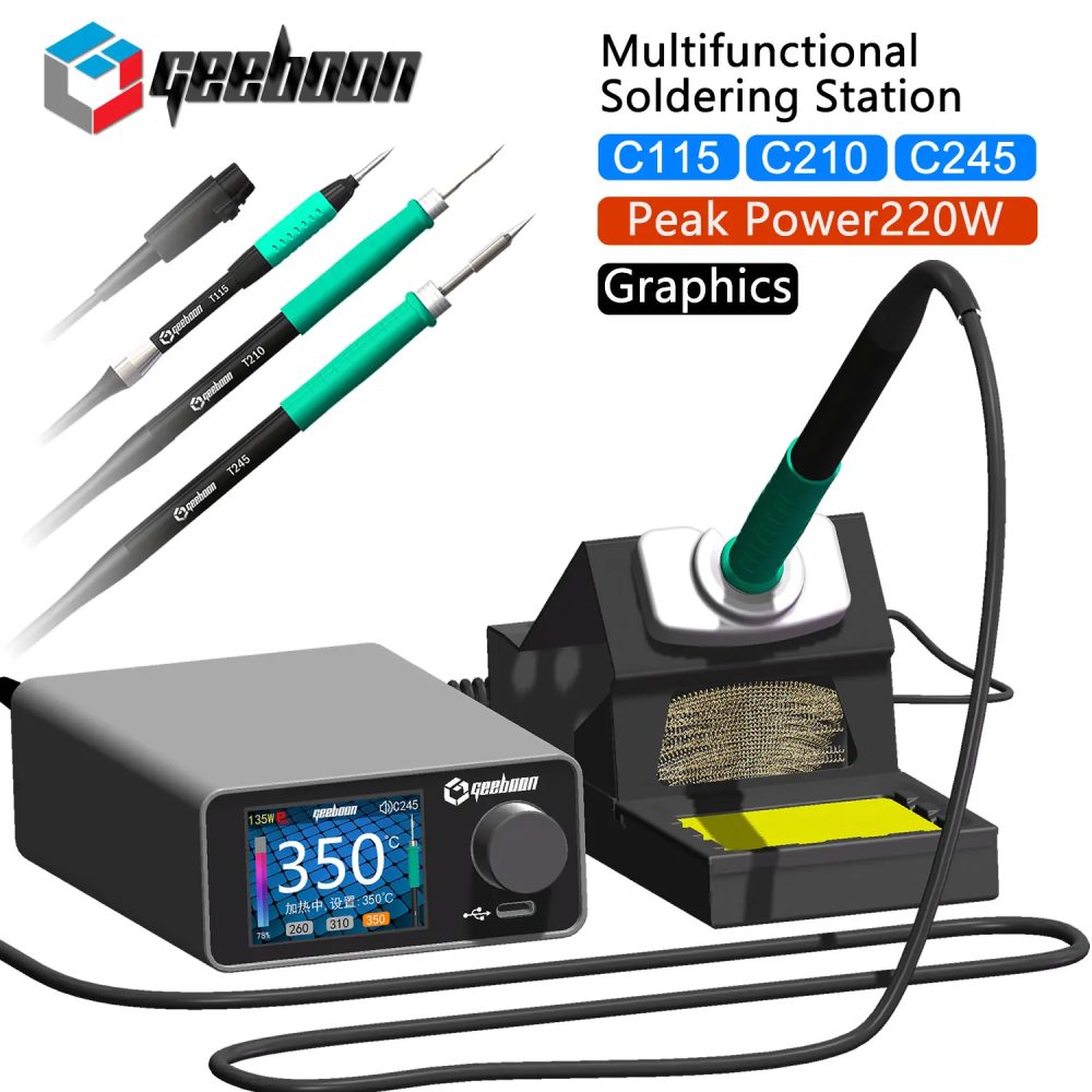 GEEBOON 220W TC22 Lötstation kompatibel mit 115/210/245/T12 Lötspitze Farbkurvenanzeige Löt-Nacharbeitsstation