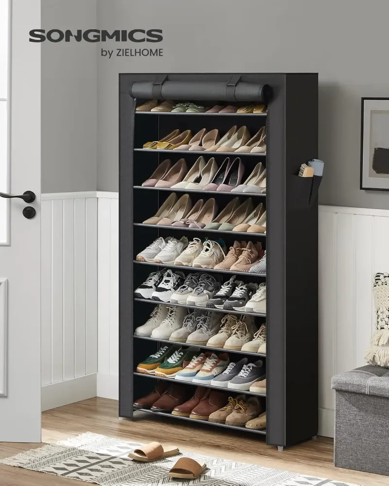 SONGMICS Schuhregal mit 10 Ebenen, 28 x 88 x 160 cm, Schuhschrank, Schuhaufbewahrung, mit staubdichtem Überzug, Schuh-Organizer