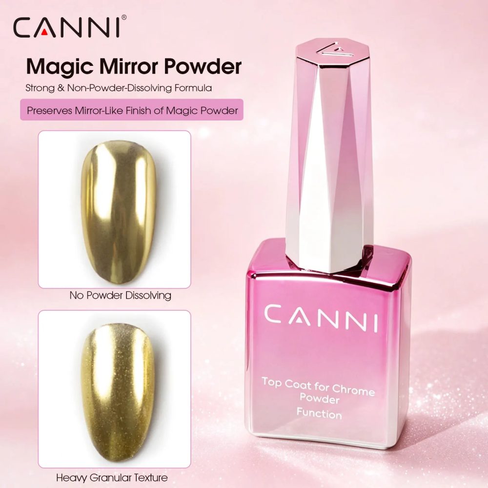CANNI Chrom-Puder Top Coat 9ml Spiegel-Metallic Magischer Farbeffekt Nagelpigment für Gel-Nagellack Nageldekoration