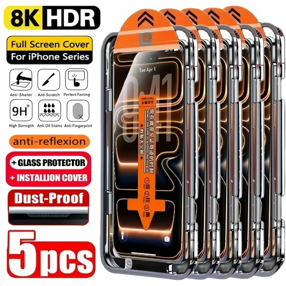 1?5 Stück einfach zu installierende HD-Displayschutzfolie für iPhone 17 16 13 Pro Max 11 15 14 16e 12 Mini XR X Xs 7 8 Plus Luftgehärtetes Glas 3 Stück