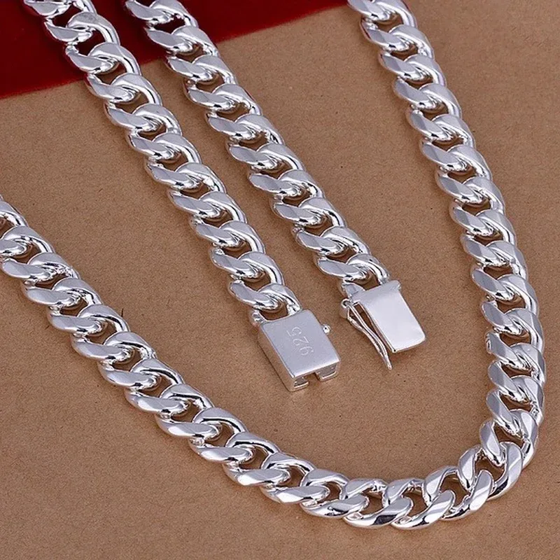 925er Sterlingsilber, 10 mm, 20/22/24 Zoll, exquisiter, edler, wunderschöner Charme, modisch, für Männer und Frauen, Kette, Hochzeit, Halskette, Schmuck