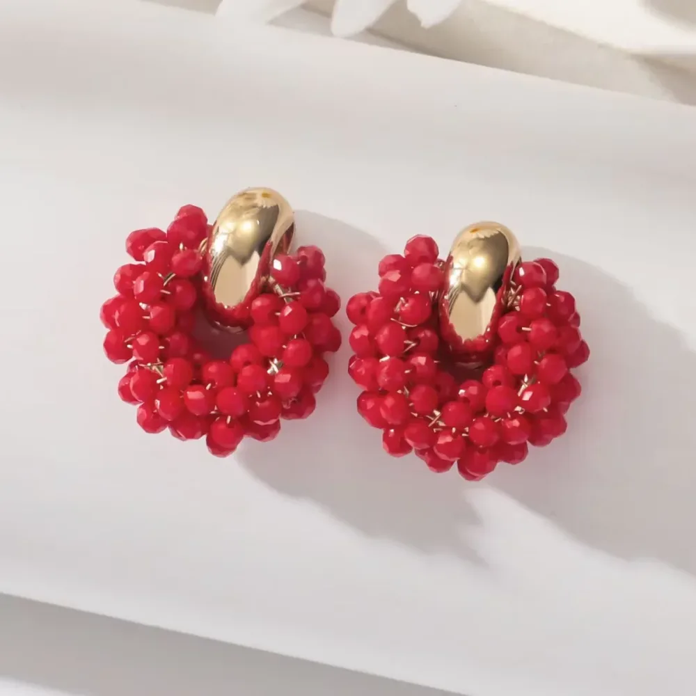 Boho Elegante runde Kristall Perlen Tropfen Ohrringe für Frauen Luxus Mode Geometrische Baumeln Sommer Strand Party Schmuck