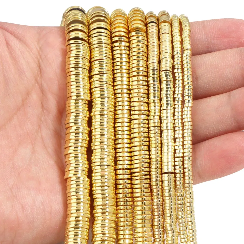 3/4/6/8mm Hämatit Naturstein Perlen Vergoldet Flache Runde Lose Perlen Für Schmuck Machen DIY Armband Halskette Zubehör