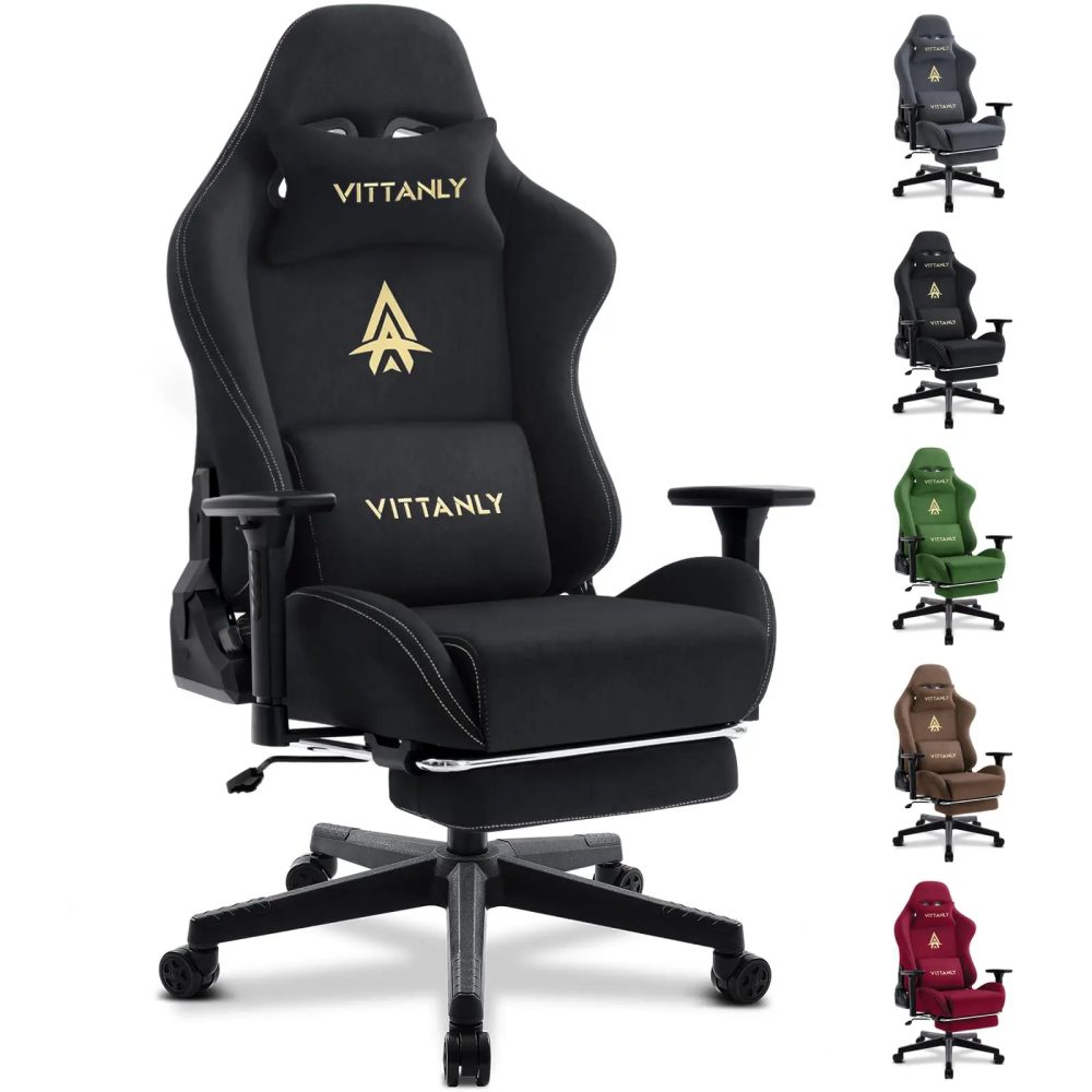 Vittanly Gaming-Stuhl, atmungsaktiver Bürostuhl aus hochwertigem Stoff, neuer verstellbarer und drehbarer Schreibtischstuhl mit Fußstütze