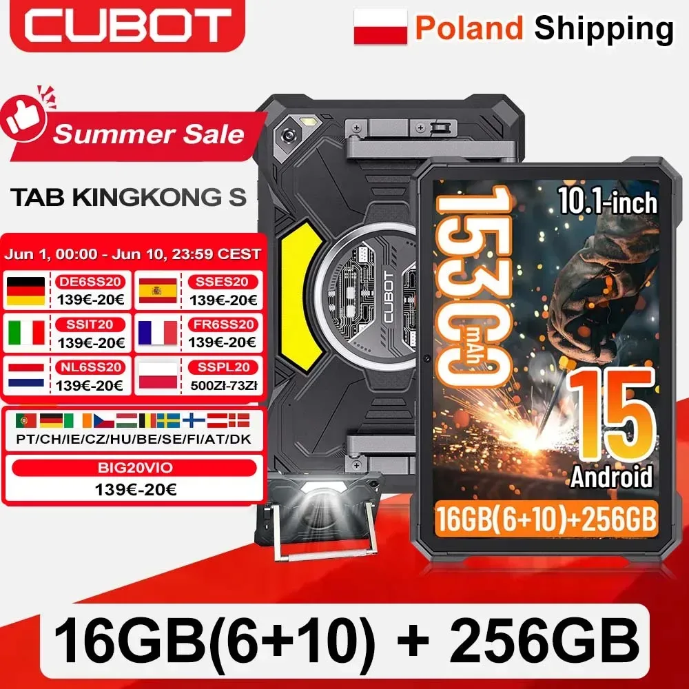 [Versand aus Polen] Cubot TAB KingKong S 10,1'' 90Hz Android 15 Tablet 15300mAh 16GB(6+10) 256GB Campinglicht 48MP Pad
