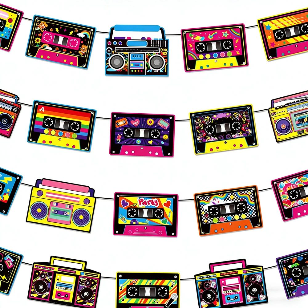 2026 4K Retro-Themen Geburtstags-Wimpelkette mit 4 Flaggen, Band-Design, Dekorative Hängeflagge