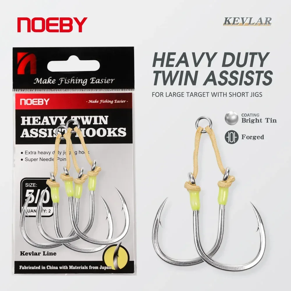 Noeby Heavy Duty Twin Assist Metall-Jig-Haken, großes Ziel mit Shore-Jigs, super-Nadelspitze, scharfer, hochfester Meeresangelhaken