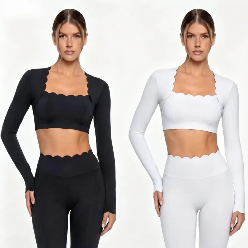 Schwarze, quadratische Ausschnitt, eng, hochelastisch, dünn, für Yoga, Sport, lange Ärmel, modische Kompressionshose, Fitness-Leggings, Workout-Strumpfhose