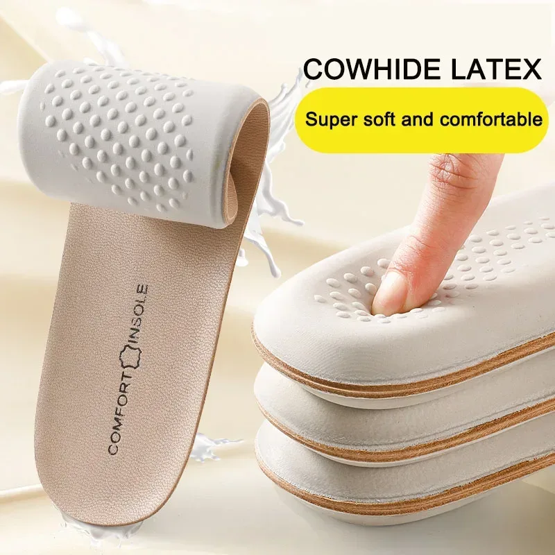 Leder-Latex-Sport-Einlegesohle, Rindsleder-Einlegesohlen für Schuhe, Fußgewölbeunterstützung, Schuhpolster, stoßdämpfende Plantarfasziitis-Vorlagen