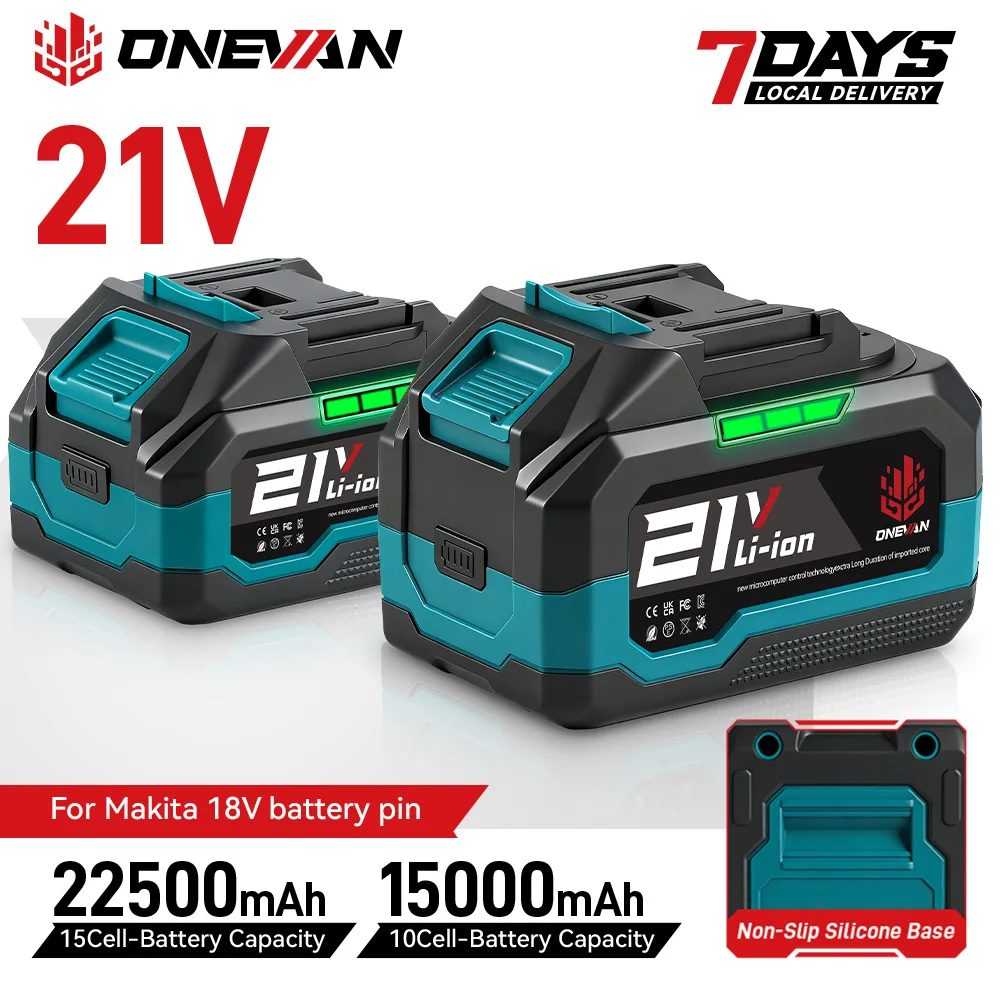 ONEVAN 22500mAh 15000mAh Lithium-Ionen-Akku, geeignet für Lüfter, Schraubenschlüssel, wiederaufladbarer Akku für Makita 18V 21V Akku-Werkzeug