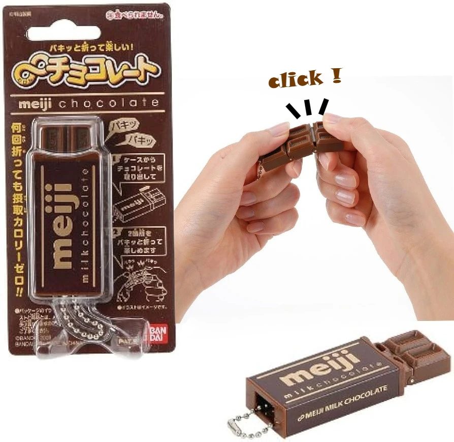 Simuliertes Meiji-Schokoladen-Fidget-Spielzeug mit biegsamer Struktur und knackendem Klickgeräusch, kreatives Dekompressionsspielzeug zur Stresslinderung.