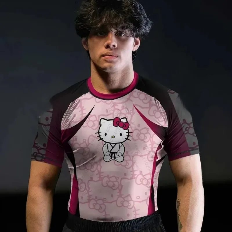 2026 Sommer T-Shirt Lässige Sportbekleidung Enganliegendes Oberteil Geschenk Anime Fitness Gym Kitty Jiu Jitsu Rash Guard Atmungsaktiv Erwachsene Kinder