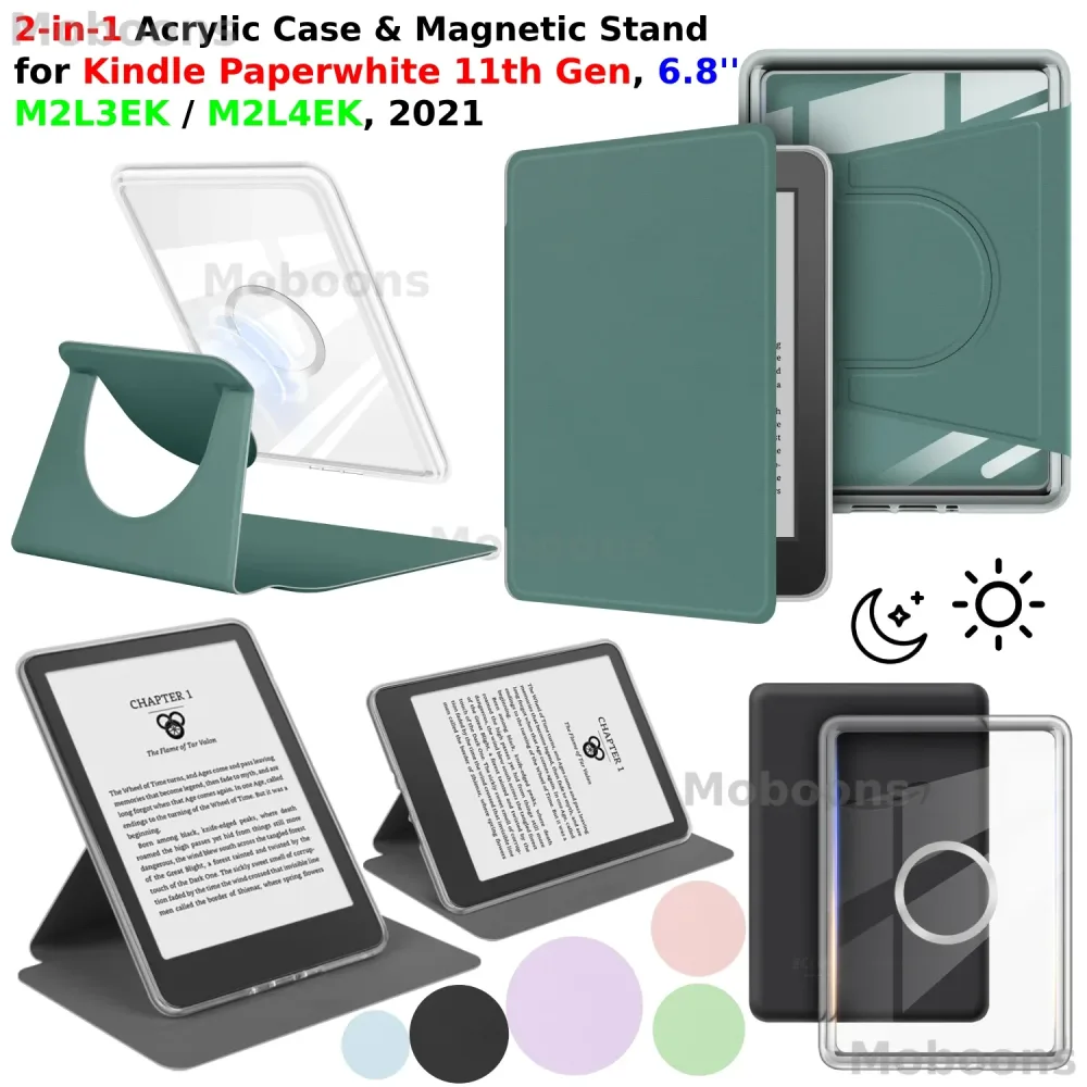 Für Kindle Paperwhite 11. Generation Hülle 360 °   Rotation Magnetischer abnehmbarer Ständer 2-in-1-Schlafausdeckung 6,8'' 2021 M2L3EK/M2L4EK Funda