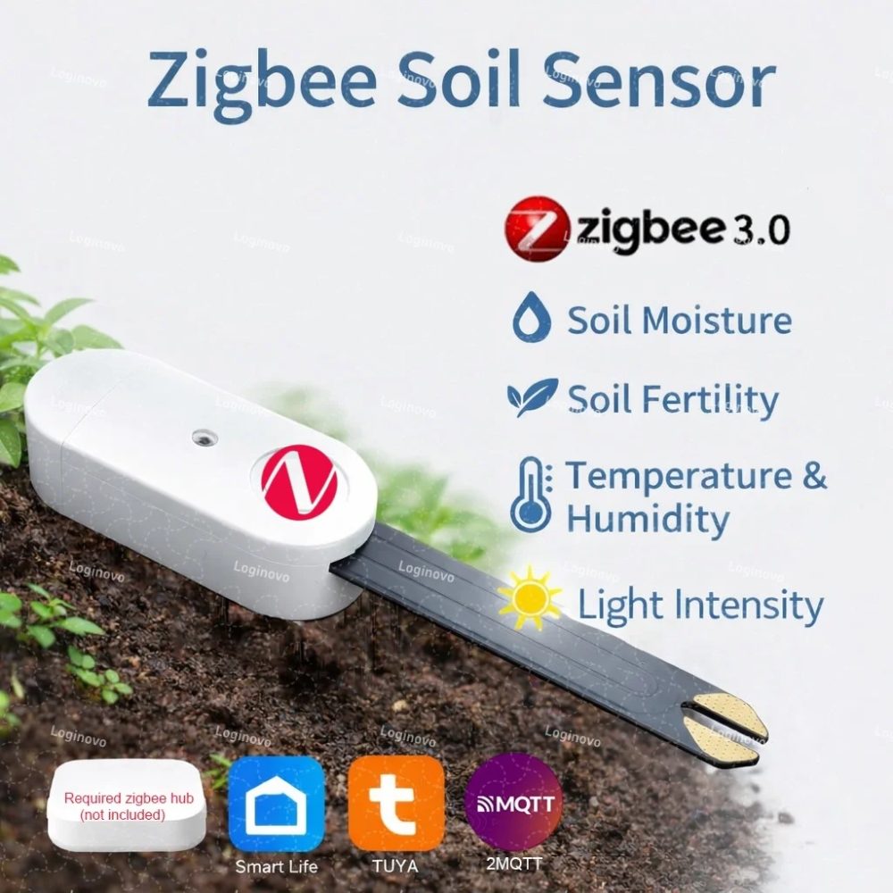 Zigbee Bodenfeuchtigkeitssensor Temperatur-Feuchtigkeits-Licht-Fruchtbarkeits-Tester Optional mit 2MQTT & Tuya Smart Life Version für den Garten