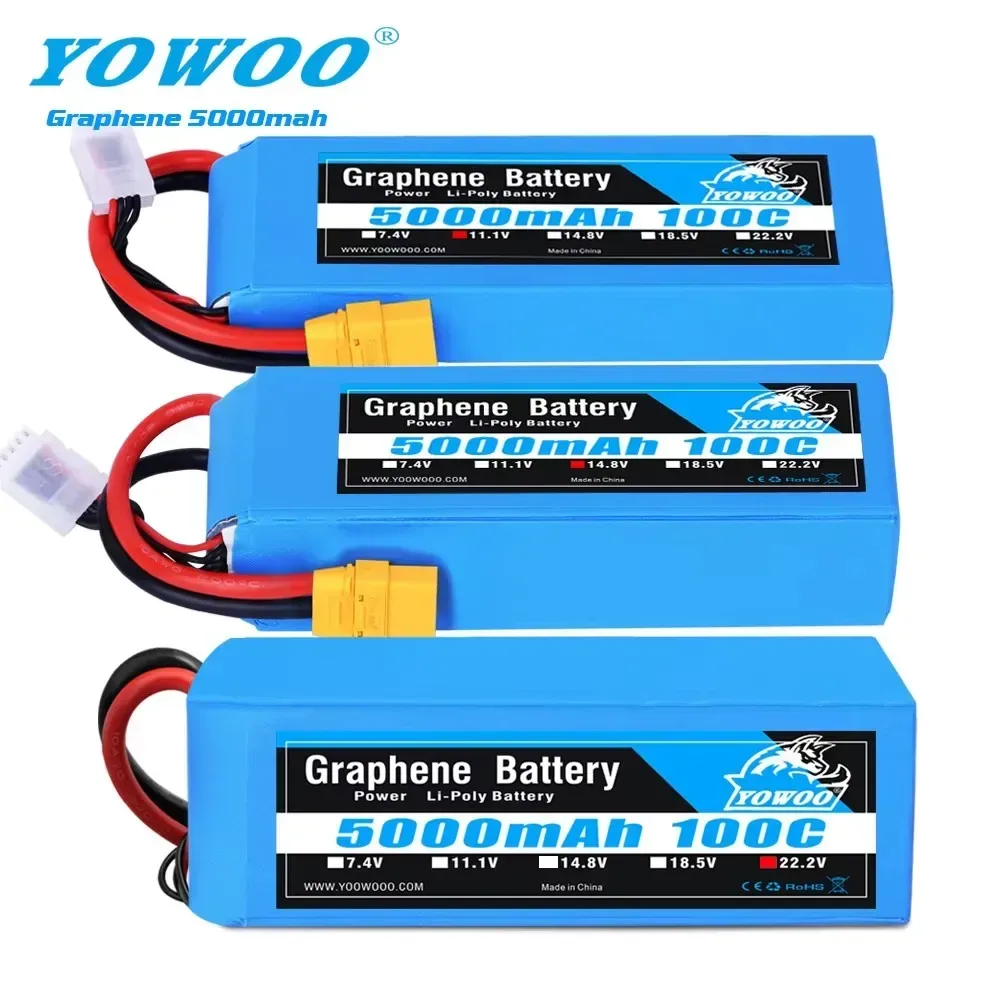 1 Stück Yowoo RC Graphen-Akku Lipo 2S 7,4V 3S 11,1V 4S 14,8V 5S 18,5V 6S 22,2V 5000mAh 3000mAh 2200mAh 100C XT60 Auto Hubschrauber