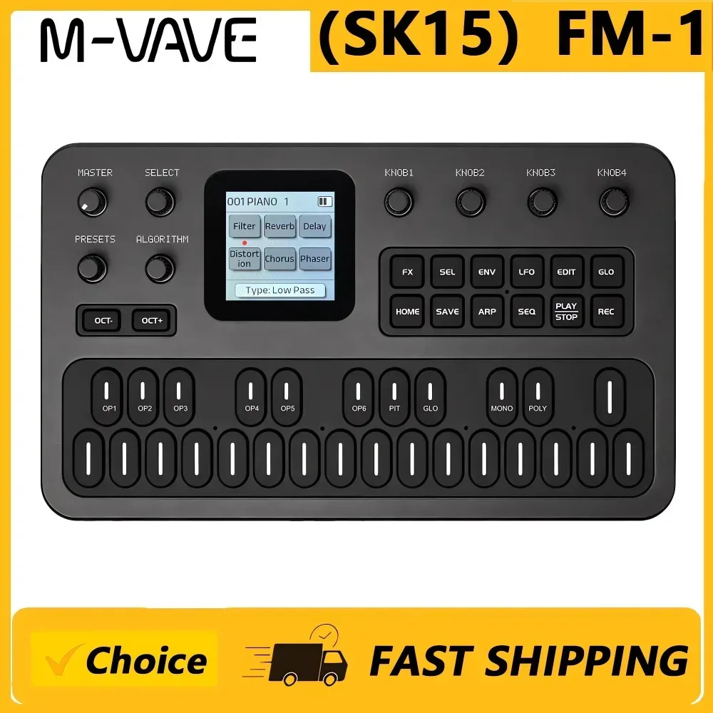 M-VAVE (SK15) FM-1 Synthesizer, Tragbare Handheld-Klangquelle, 128 Presets, Eingebauter Lautsprecher, Batteriebetrieben