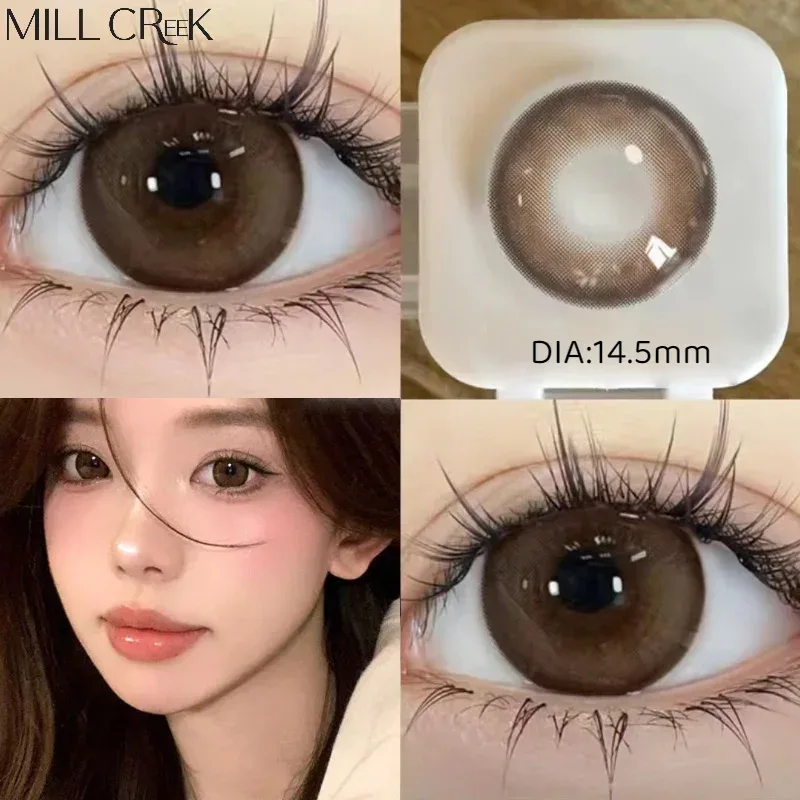 MILL CREEK 1 Paar natürliche Kontaktlinsen, braune Linse, koreanische Gläser mit großem Durchmesser, farbig, mit abgestufter Kontaktlinsen, Schönheitsschüler