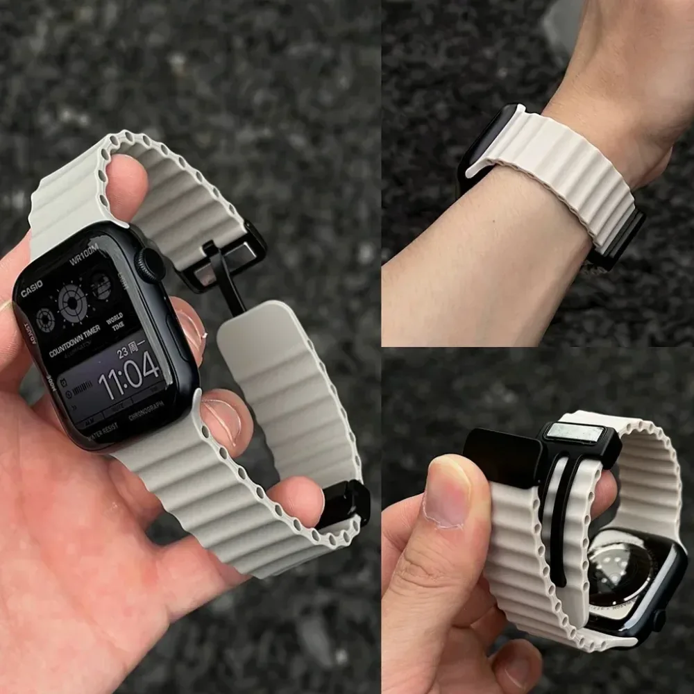 Magnetisches Armband mit Schnalle für Apple Watch Ultra 2 49mm 45mm 44mm 40mm 41mm 38 42mm Silikonarmband iWatch Series 7 6 3 SE 8 9
