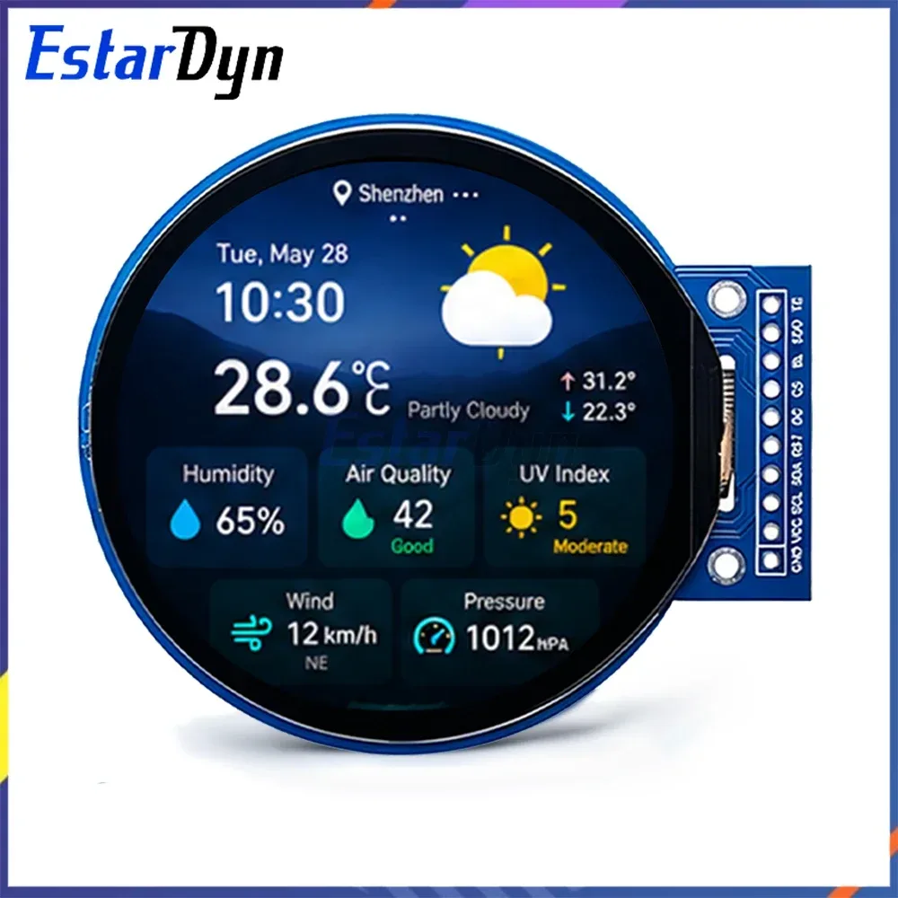 2,1-Zoll-TFT-LCD-Bildschirm GC9B72 Kleiner Bildschirm 360x360 Display LCD-Farbbildschirm SPI Runder Bildschirm