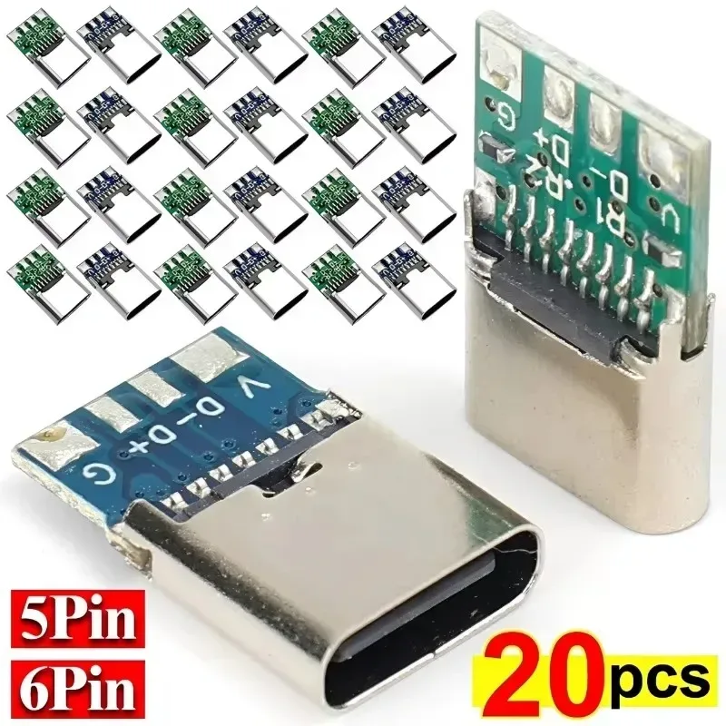 1/10/20 Stück Elektrische Anschlussklemmen zum Schweißen, DIY-Datenkabelhalterung, PCB-Platinen-Typ-C-Buchsenanschlüsse mit Dual-5,1K-Widerständen