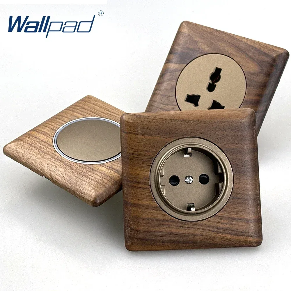 EU-Wandschalter 1/2/3/4-fach Massivholzplatte Blaue LED Runder Knopf Lichtschalter AC110-250V