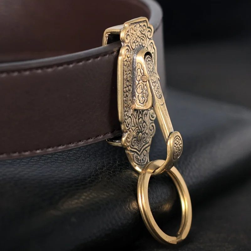 Vintage-Gürtelschnalle aus reinem Messing mit Schlüsselanhänger-Clip ? Schlüsselanhänger-kompatible Schnalle für Gürtel, langlebiges Taillen-Accessoire, geeignet für D