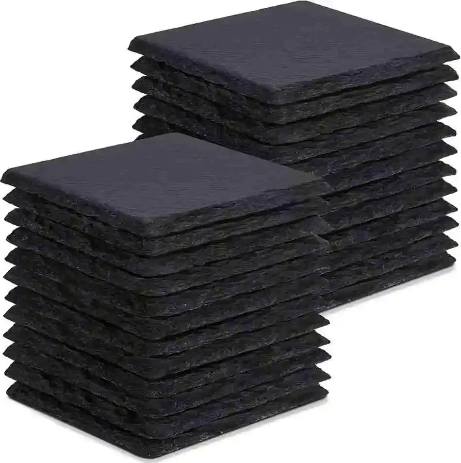 Dofiki Schiefer-Untersetzer, 8/12/24/48/96 Stück quadratische Untersetzer, schwarze Untersetzer aus Naturstein (10 x 10 cm), können lasergraviert werden