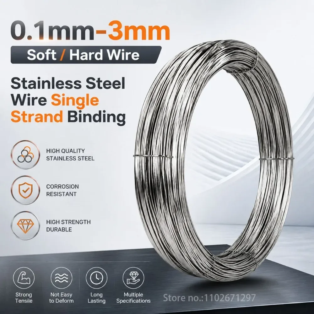 Edelstahl Massiver Einzelstrang-Draht 0,1 0,2 0,3 0,4 0,5 0,6 0,8 1,0 1,2 1,5 2,0 2,5 3,0mm Weicher Harter Bindedraht Ropos