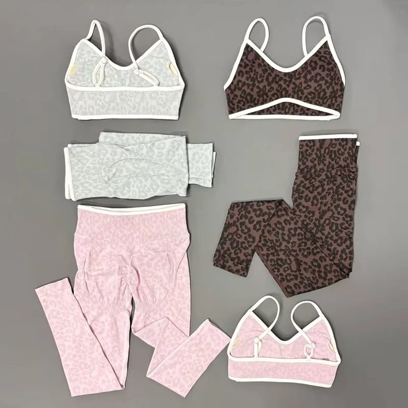 2-teiliges Leoparden-Yoga-Set für Damen: Sport-BH mit Spaghettiträgern und Bauchkontrolle, Hüftliftende Stretch-Leggings, Fitness-Workout-Sets