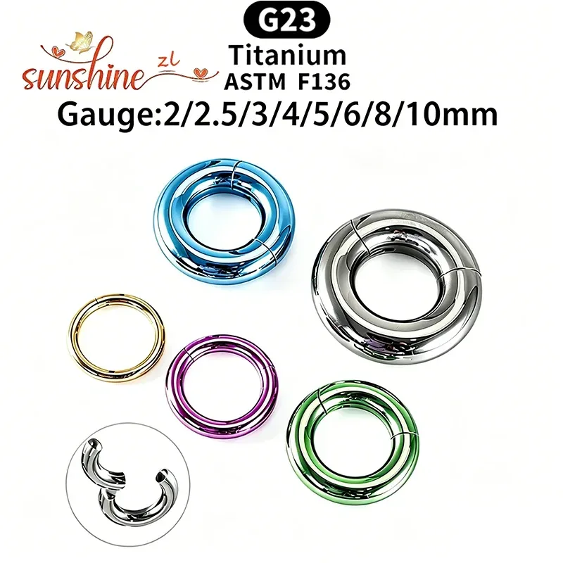 ASTM F136 Titan Großkaliber 4G 6G 8G 10G Einzelner Klappsegment-Creolenring Spiegel Septum Nasenpiercing Anodisiertes Körperpiercing