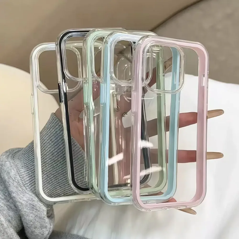 Luxuriöse Handyhülle mit Bonbonfarbenem Rahmen und Klarem Rücken für iPhone 18 17 16 15 14 13 12 Pro Max 11 16PLUS, Stoßfeste Acryl-Schutzhülle