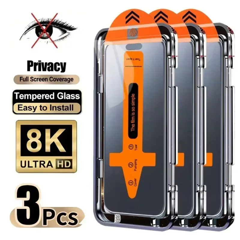 3 Stück Anti-Spionage-Schutzfolie aus gehärtetem Glas für iPhone 17 Pro 16 15 18 Pro Max 13 12 Mini 11 14 16e 7 Plus Air XR Sichtschutz-Displayschutz