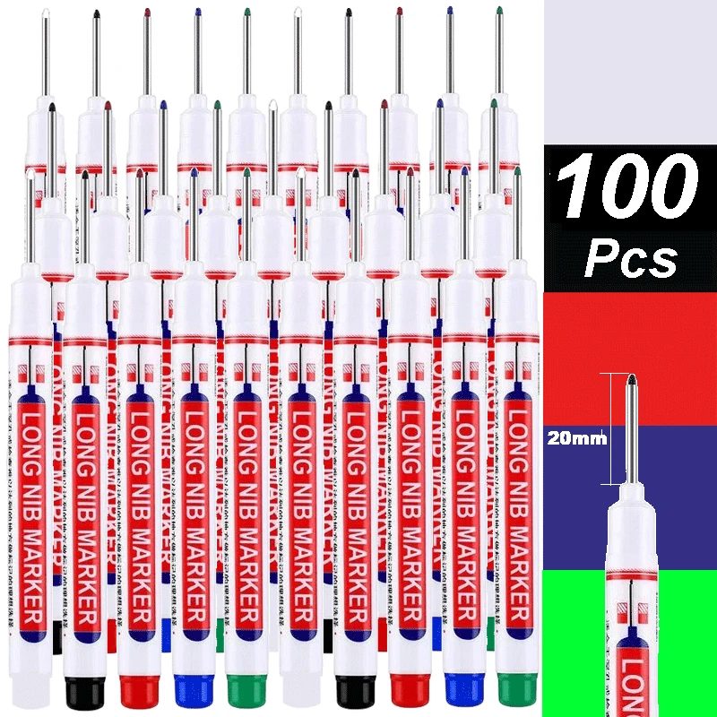 4?100 Stück, 2 cm, wasserdicht, langer Kopf, Tiefloch-Markierungsstift für Metall, Schreiner, Rot/Schwarz/Blau/Grün/Weiß, Holzbearbeitungswerkzeuge