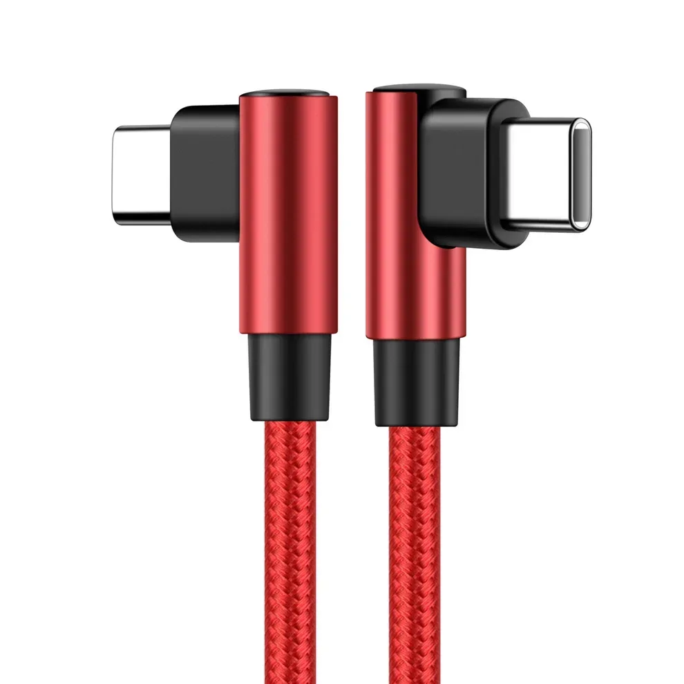 90-Grad-Winkel-Typ-C-Kabel, 20 V, 3 A, 60 W PD, schnelles Aufladen, USB-C auf Typ-C-Nylon-geflochtenes Kabel, 0,2 m, 0,5 m, 1 m, 2 m, 3 m