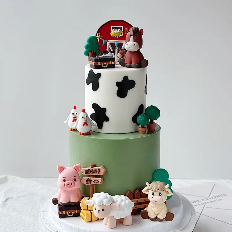 Farm Critters Kuchenaufsatz, Yaks, Ponys, Schaf, Ferkel, Hühner, Bauernhof, Gewächshaus, Holzhaus, Junge, Mädchen, ein Geburtstag, Kuchendekoration