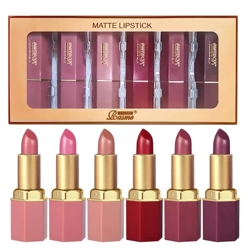 6 Farben Goldbarren Rohr Lippenstift matte Textur Perl glanz Glitter Samt Lippenstift Valentinstag Geschenk 6pcs