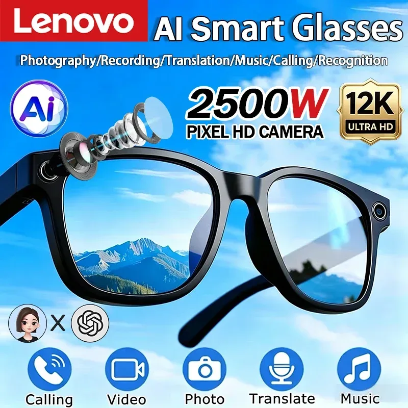 Lenovo 12K Smart AI Brille 2500MP Übersetzung Bluetooth-Gesprächsaufzeichnung Musikwiedergabe Kartensteckplatz Smarte Sonnenbrille