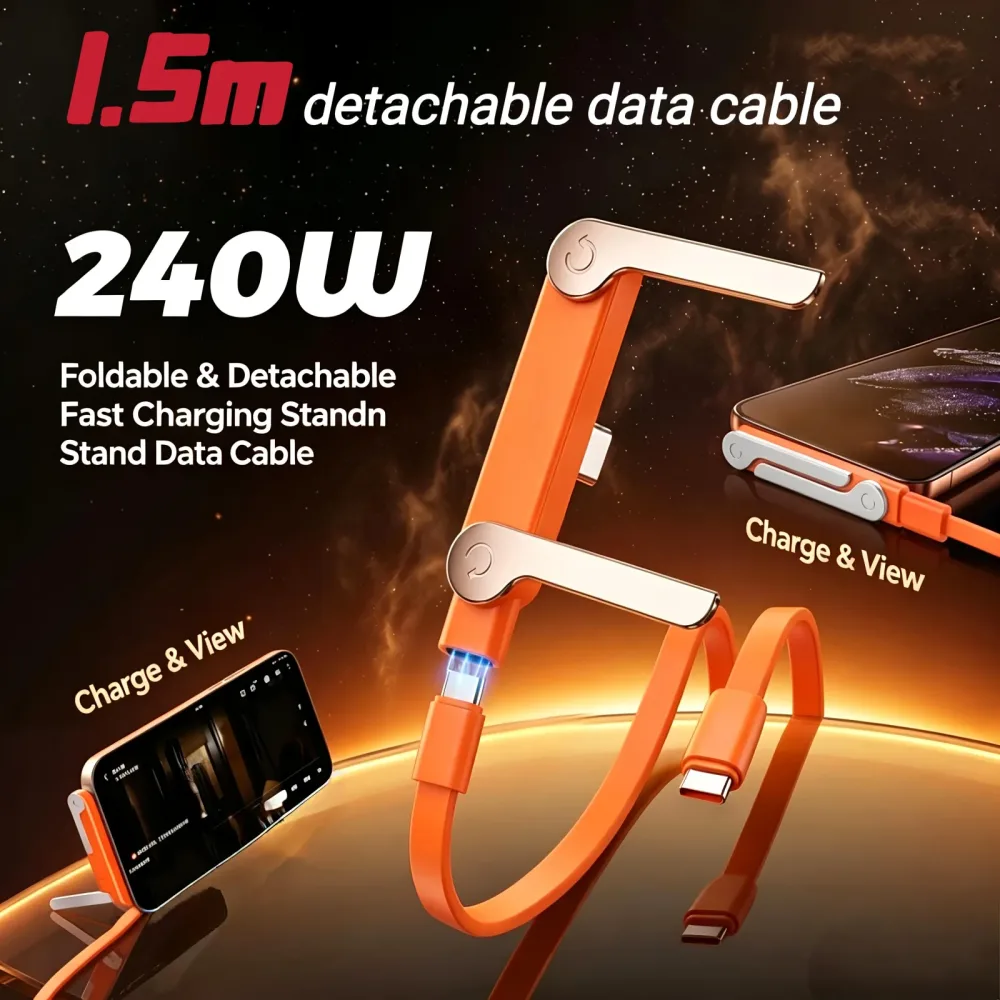 240W 2-in-1 USB-C zu USB-C Schnellladestation mit abnehmbarem Kabel und Typ-C Desktop-Ladeständer für Datenübertragung