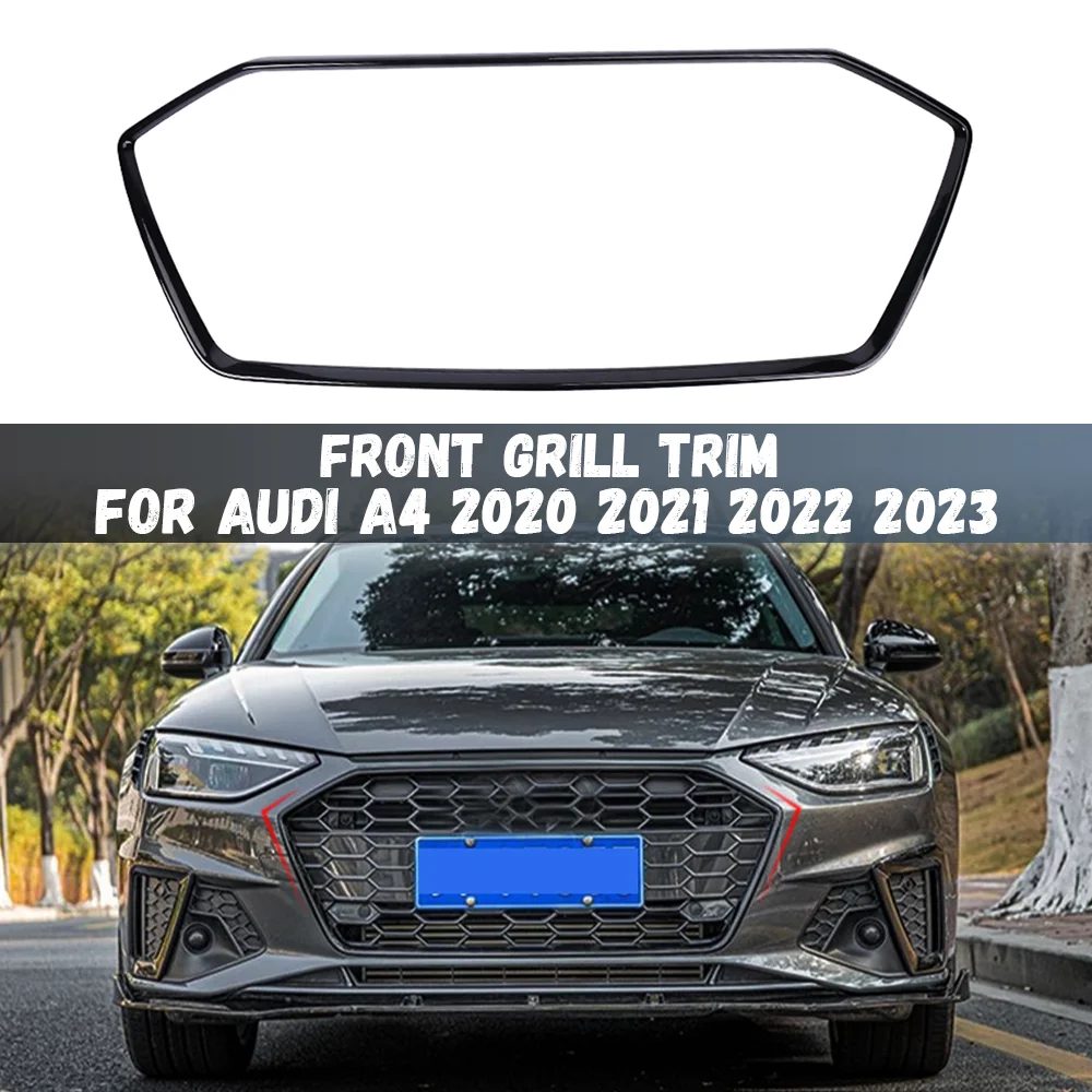 Für Audi A4 B9.5 2020 2021 2022 2023 Frontstoßstangengrillverkleidung, glänzendes Schwarz/Carbon-Look, Frontgrill-Streifenabdeckung