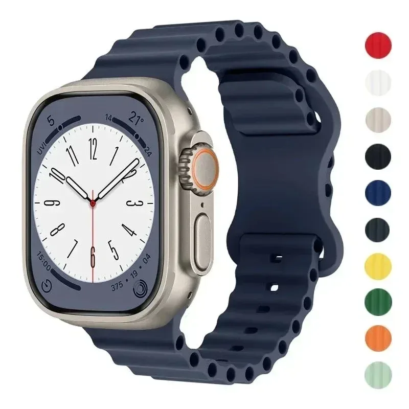 Ocean Silikonarmband für Apple Watch Ultra 3 2 1 49mm Atmungsaktives Armband Serie 9 8 7 6 5 4 SE 45mm 44mm 42mm Armbänder