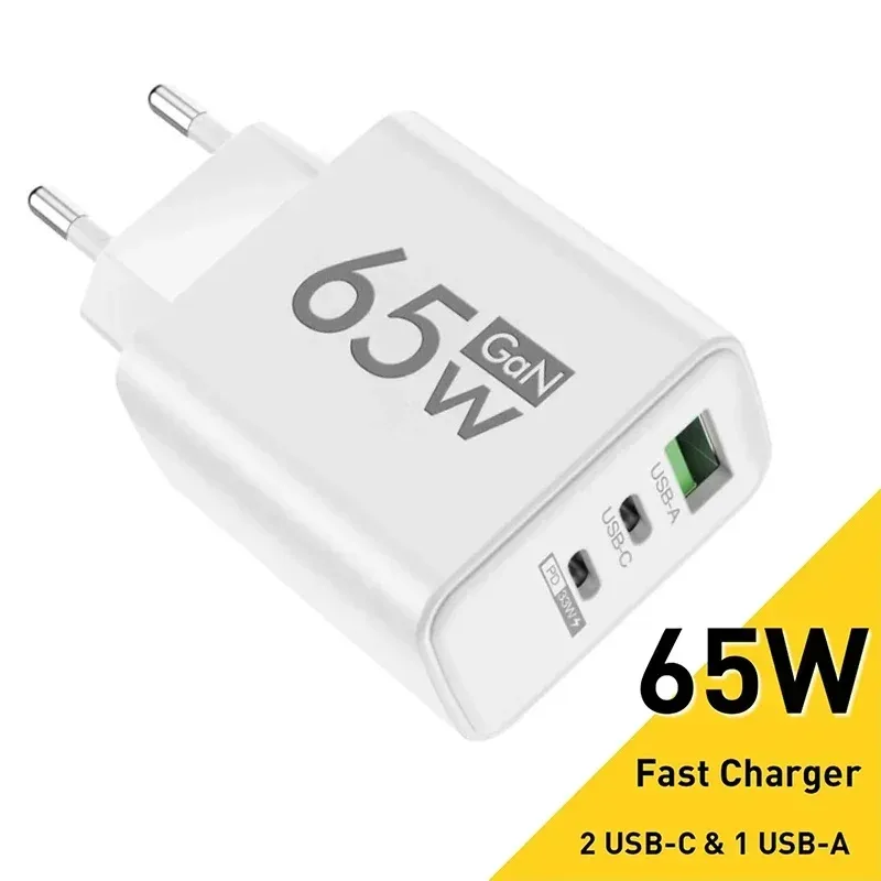 65W GaN USB-C PD Schnellladegerät QC 3.0 Wandadapter für iPhone 17 16 Pro Max Samsung Xiaomi Huawei EU US KR Stecker Quick Charge 3.0