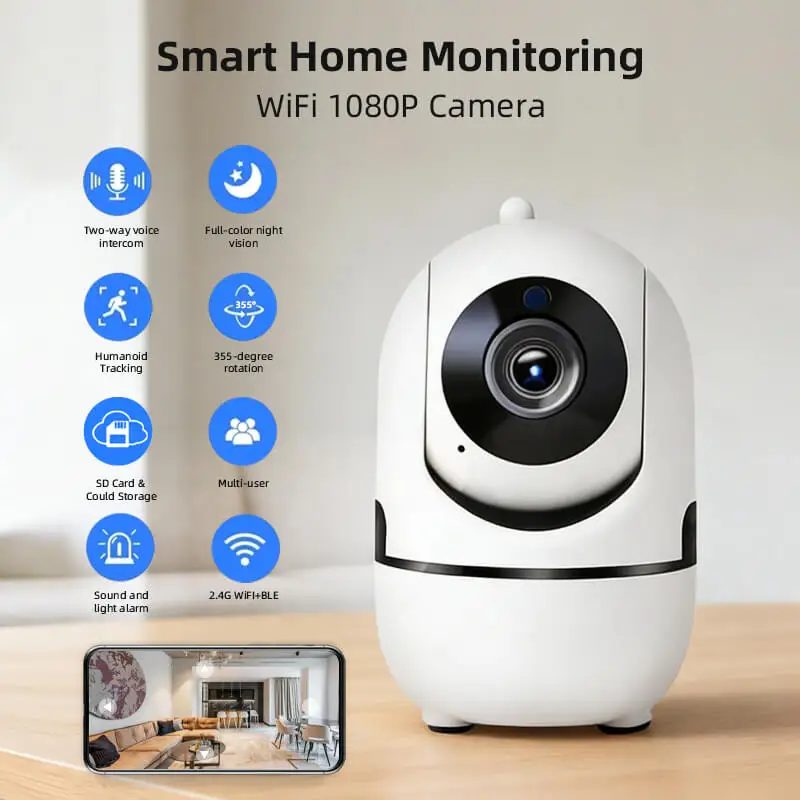 1080P Full HD WLAN Smart-Kamera für Innenräume mit Schwenk-Neige-Funktion, Nachtsicht, 2-Wege-Audio, Bewegungserkennung, USB-Heimüberwachung