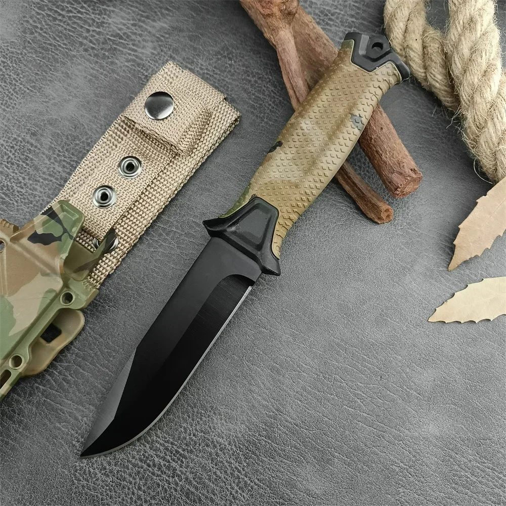 Camouflage GB 1500 StrongArm Full Tang Feststehendes Messer 8Cr13Mov Schwarze Klinge Gummigriffe Taktische Jagd Militärmesser