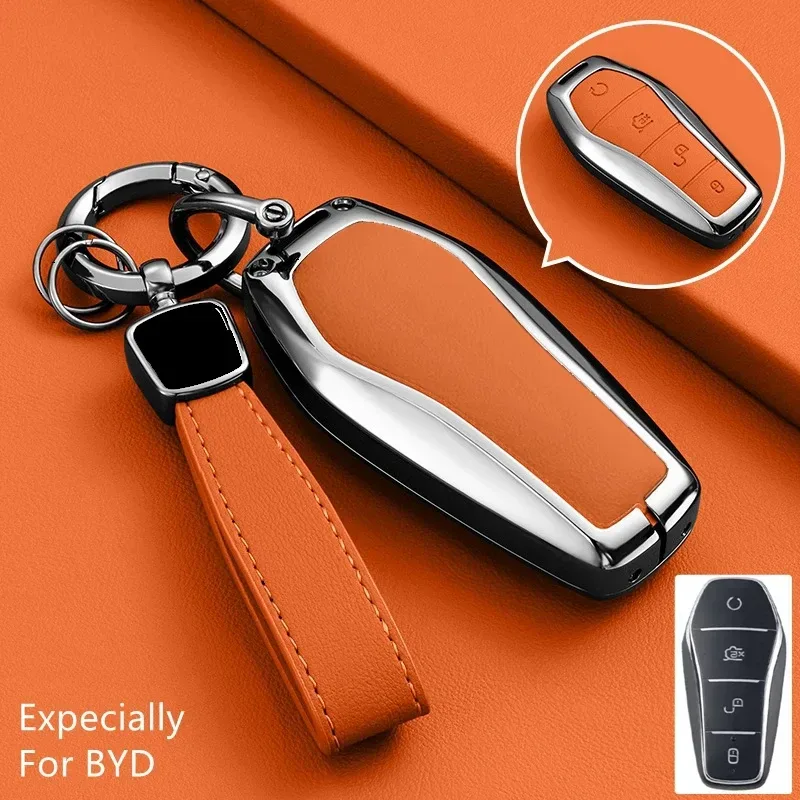 Auto Zink-legierung Leder Schlüssel Fall Abdeckung Für BYD Song Plus Atto Han EV Tang DM Qin Dichtung Delphin Schlüssel Tasche Tasche Brieftasche Organizer