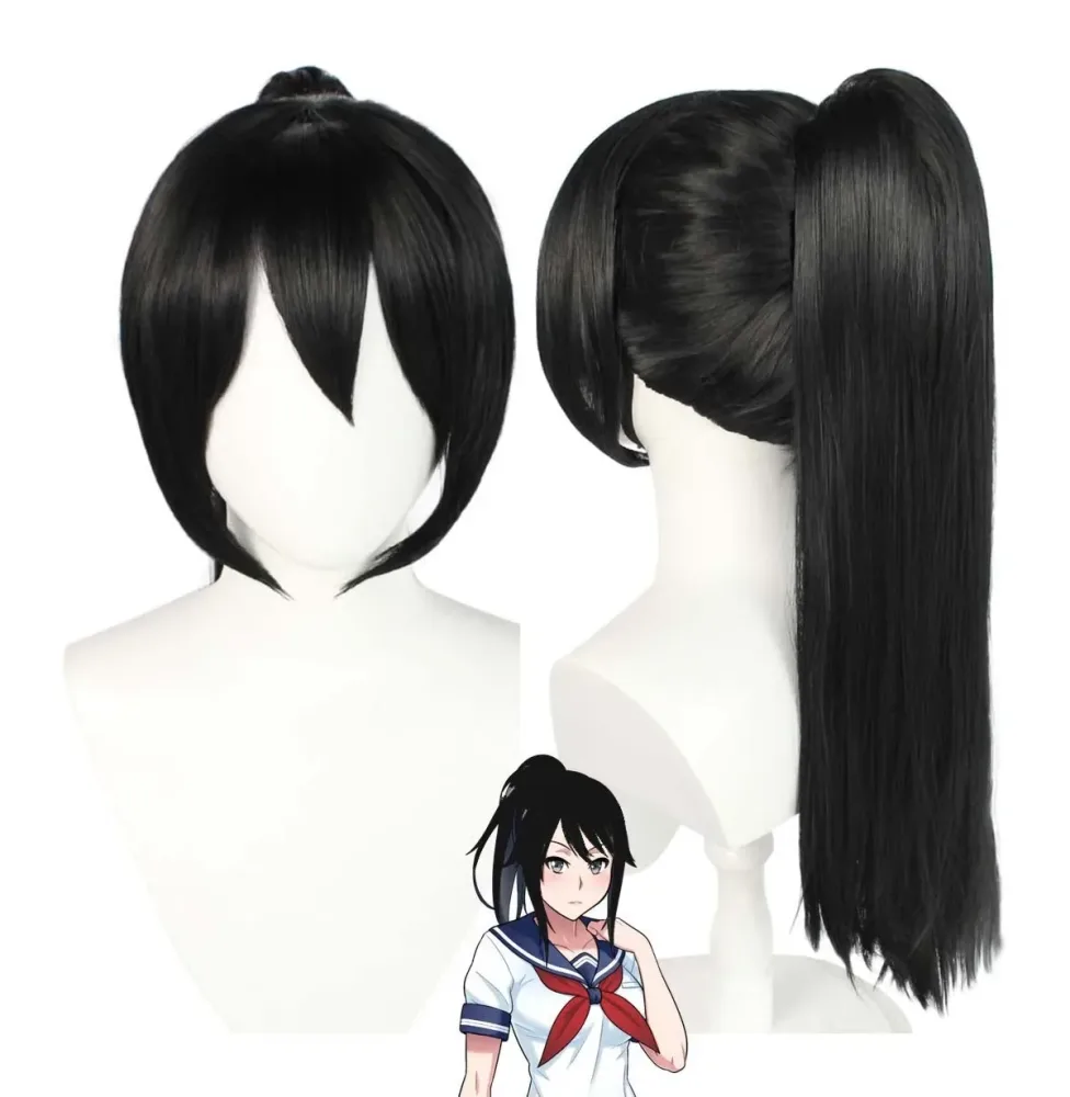 Schwarze gerade lange Pferdeschwanz-Perücke (für Damen) Halloween-Partyspiel: ?Yandere Simulator? Aishi Ayano Cosplay