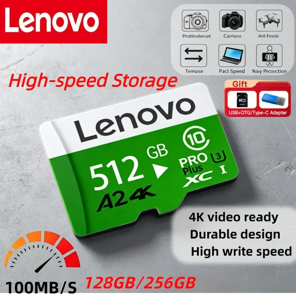 Lenovo Speicherkarte High Endurance Video Monitoring TF-Karte 64 GB 128 GB 512 GB Goldene Micro-TF-SD-Karte für Smartphone-Kamera-Drohnen