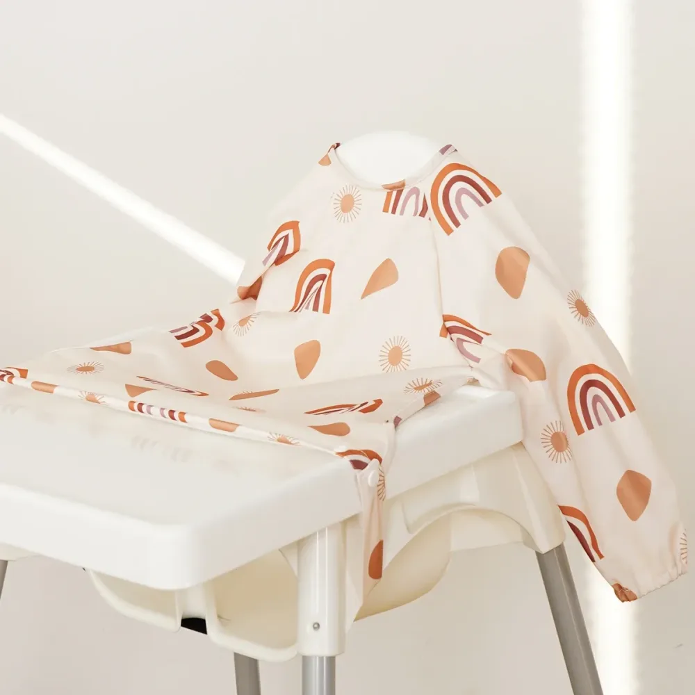 Elinfant Neues 1-teiliges Tischgebrauchs-Lätzchen aus Polyester, wasserdicht, modisch, bedruckt, mit Druckknöpfen, langärmelig, schmutzabweisend, Baby-Lätzchen