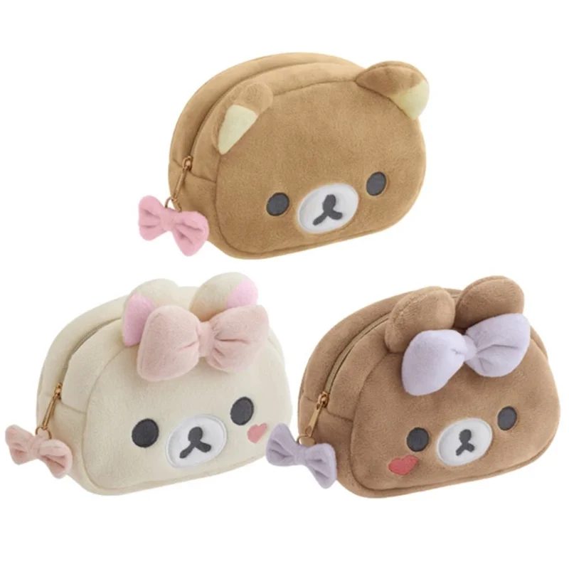 Rilakkuma Korilakkuma Schleife Plüsch Make-up Tasche mit Spiegel Aufbewahrung Organizer Anime Bär Kawaii süße Reise Kosmetiktasche Tasche