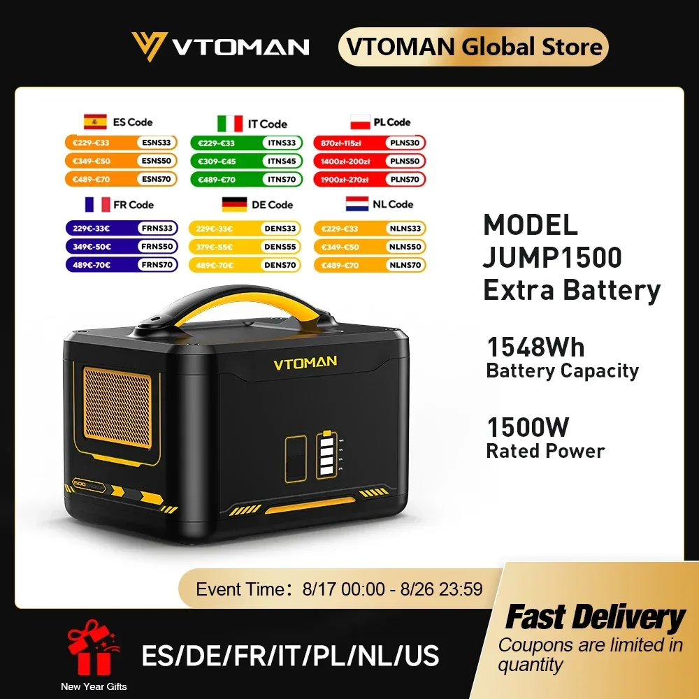 VTOMAN Jump 1500 Zusätzliche Batterie 1548 Wh, Backup-LiFePO4 (LFP) Batterie Jump 1000 & Jump 1500X & Jump 1800 Power