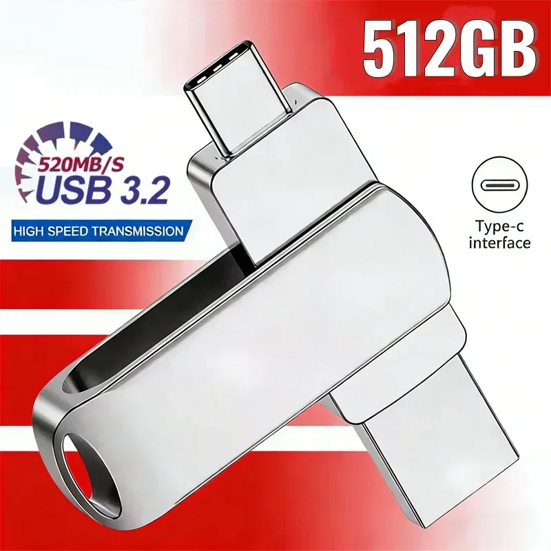 512 GB USB 3.2-Flash-Laufwerk, 520 MB/s, hohe Geschwindigkeit, 2-in-1-TypC-OTG-Stick, wasserdicht, großer Speicher für Telefon, Computer, PC-Speicher